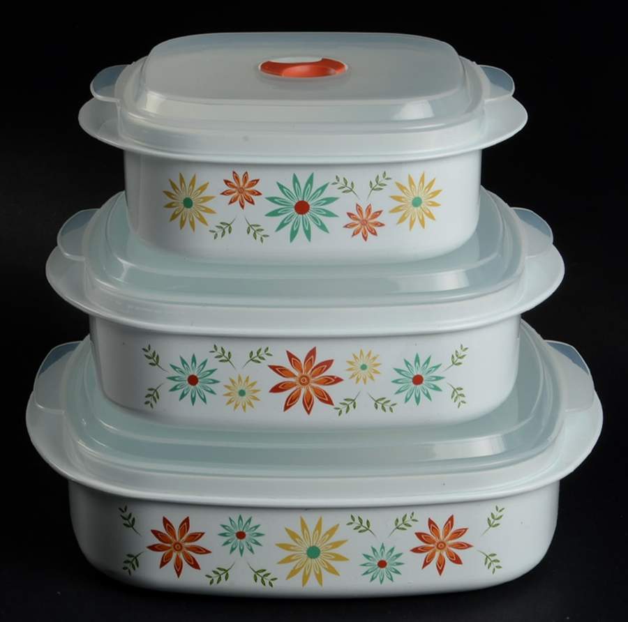Happy Days (Corelle) (Set of 3)Square Plastic Microwave Bowl w/Vent Lid by Corning Corelle-1