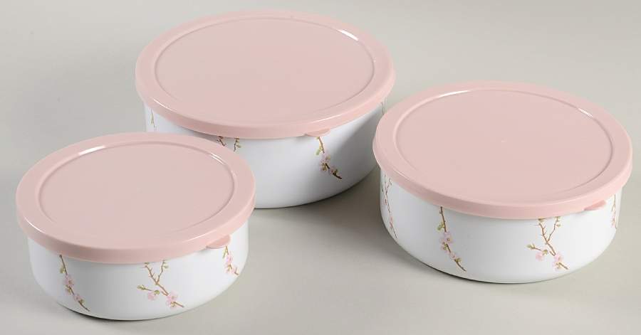 Cherry Blossom (Thin Body, Corelle) (3 Piece) Metal Bowl W/Plastic Lids (5", 6", 7") by Corning Corelle-1