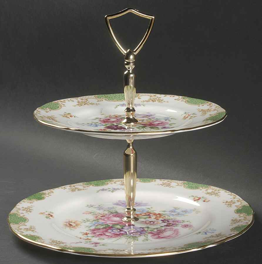 F15971 2 Tiered Serving Tray (Dinner & Salad Plate) by Crown Staffordshire-1