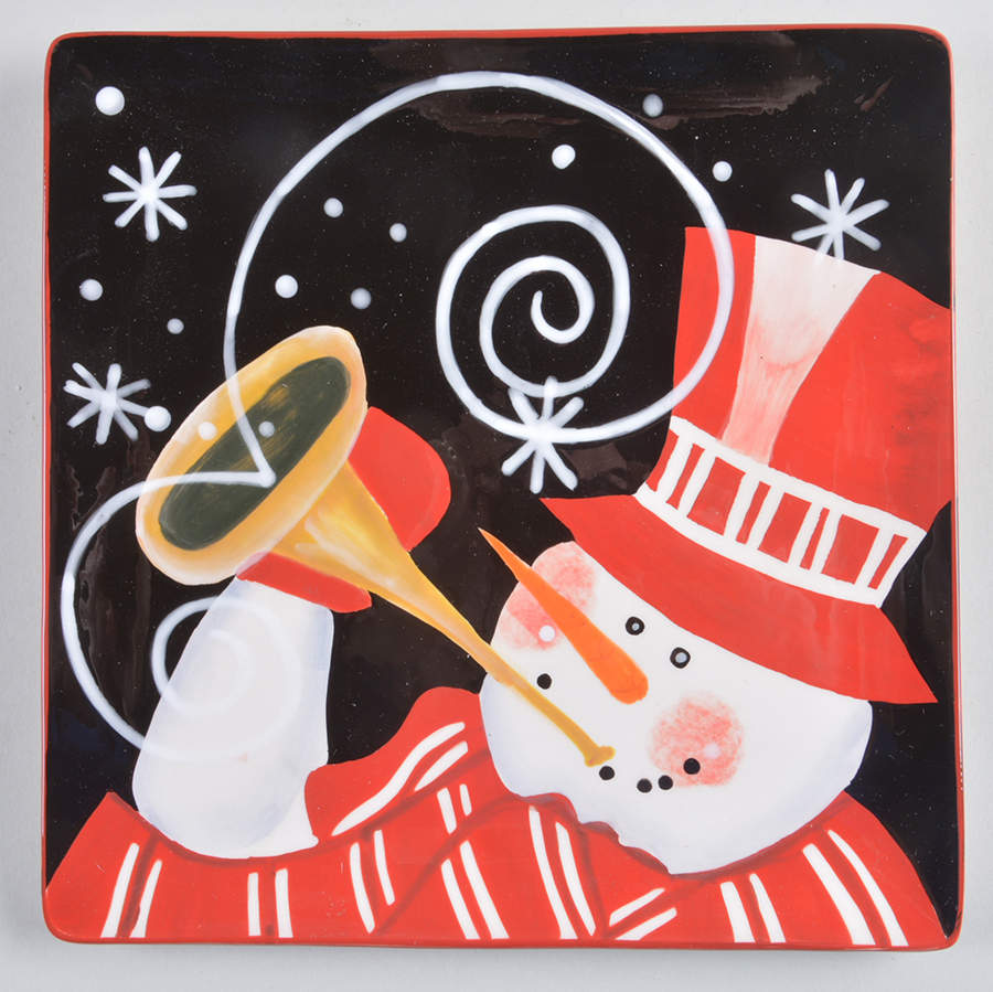 Red Hat Snowman Square Salad/Dessert Plate by Certified International-1