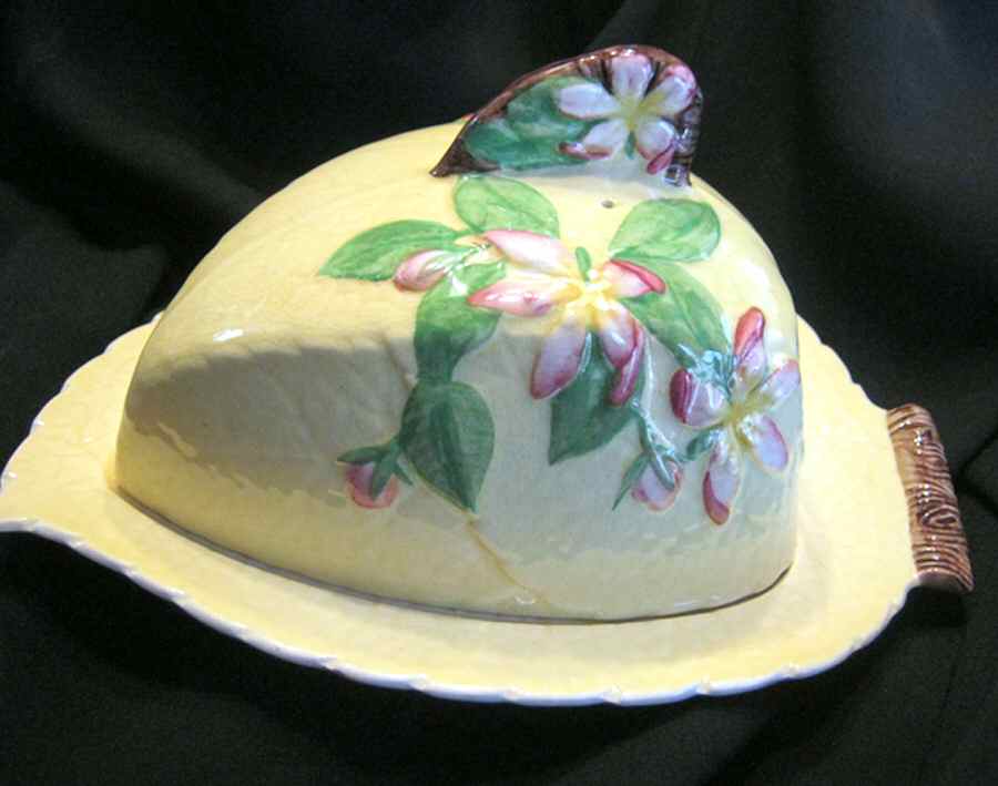 Apple Blossom Yellow Cheese Dish with Lid (Wedge) by Carlton Ware (England)-1