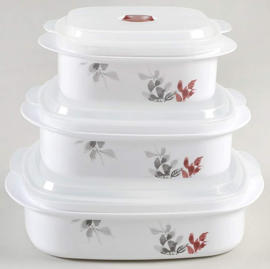 Kyoto Leaves (Set of 3)Square Plastic Microwave Bowl w/Vent Lid by Corning Corelle-1