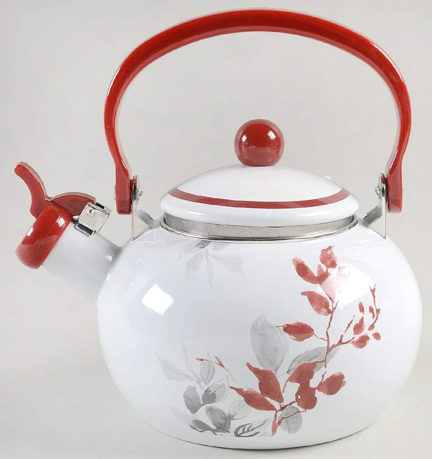 Kyoto Leaves Metal Whistler Kettle & Lid by Corning Corelle-1
