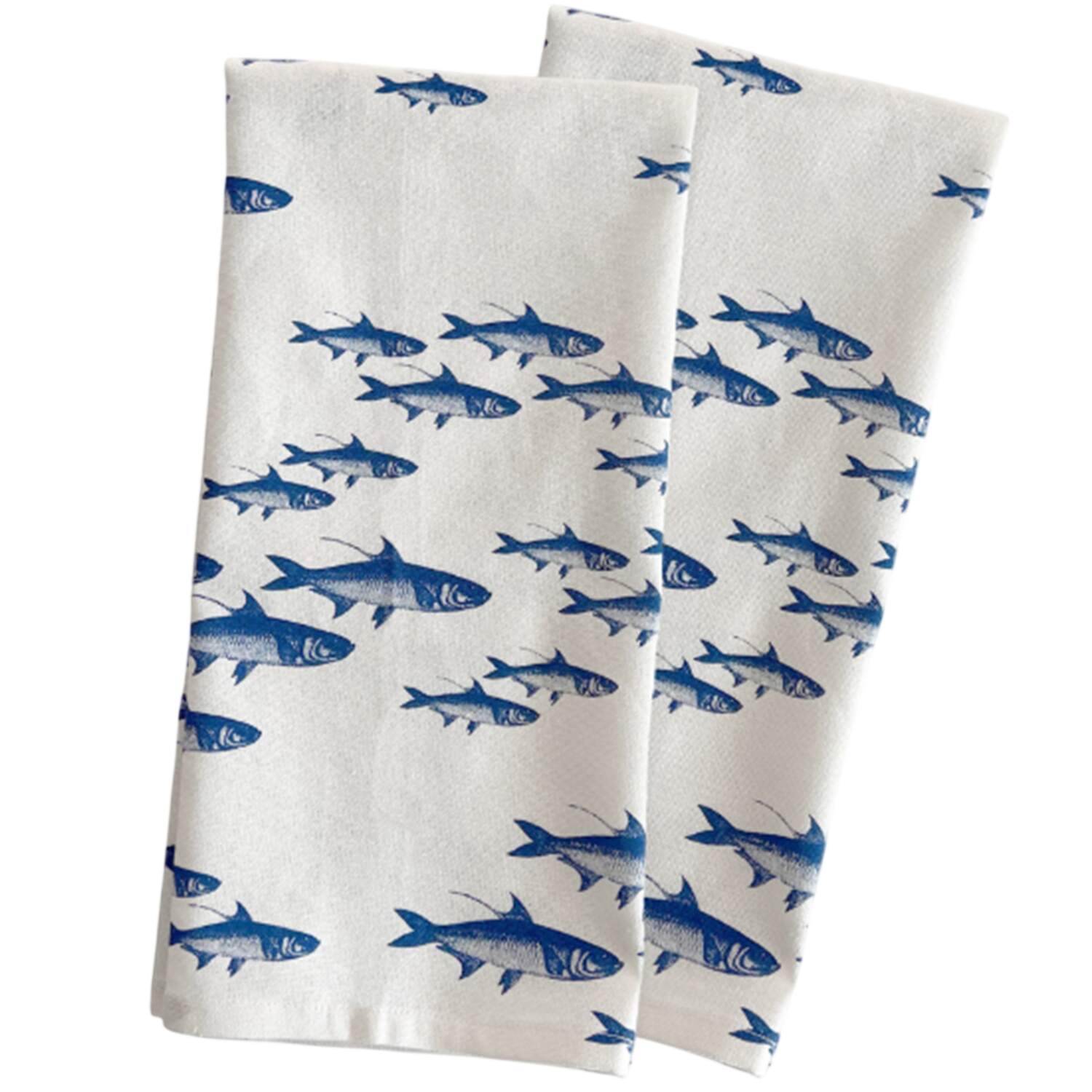 School of Fish Blue Cloth Kitchen Towel by Caskata-1