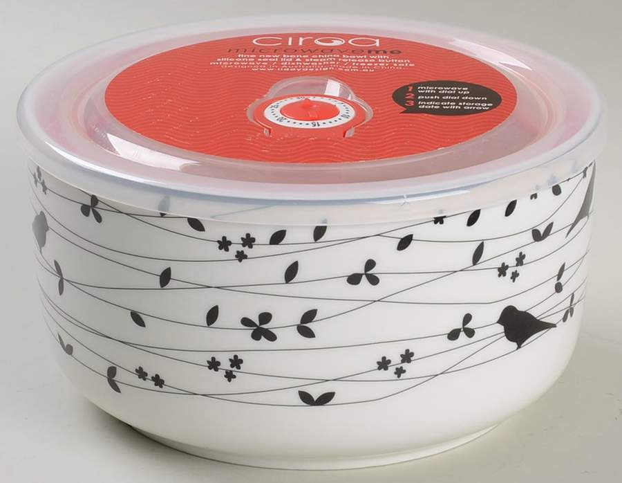 Oiseau Black 40 Oz Round Plastic Microwave Bowl w/Vent Lid by Ciroa-1