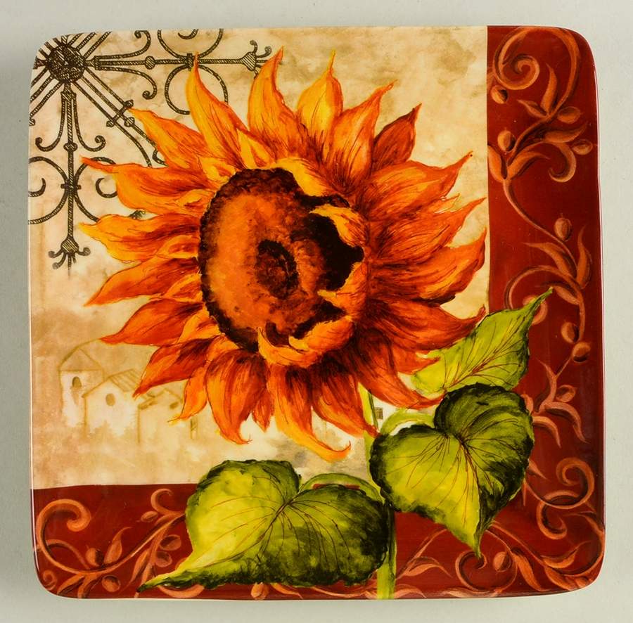 Tuscan Sunflower Square Salad/Dessert Plate by Certified International-1