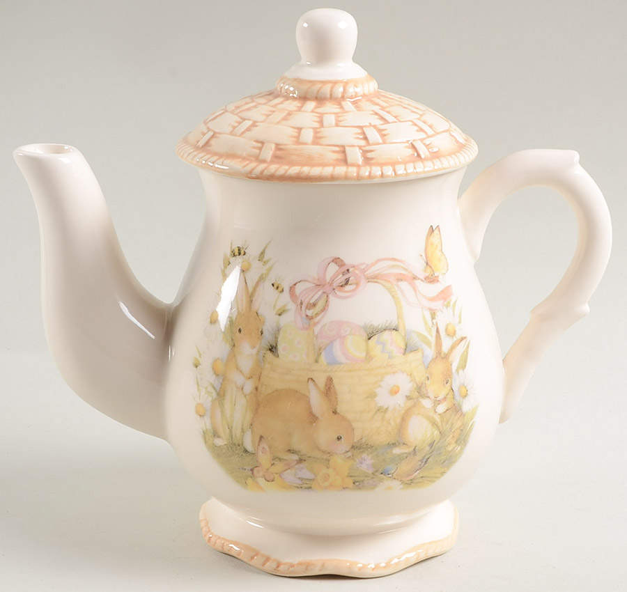 Bunny Basket Tea/Coffee Pot & Lid by Cracker Barrel-1