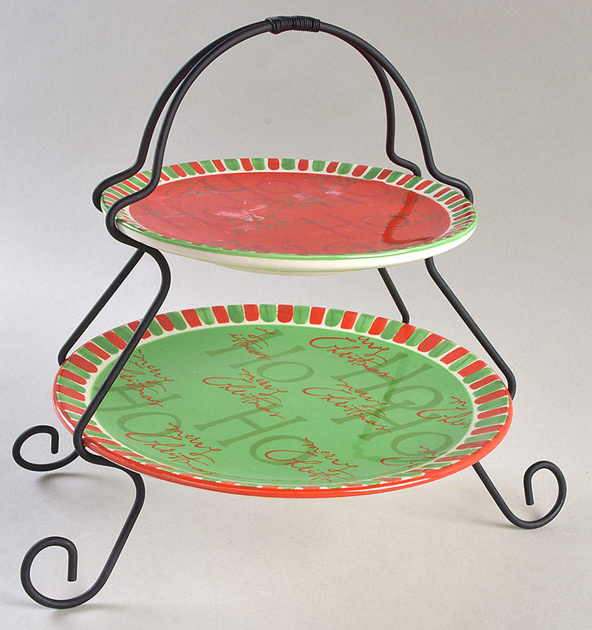 Ho Ho Ho 2 Tier Server Plates & Metal Stand by Certified International-1