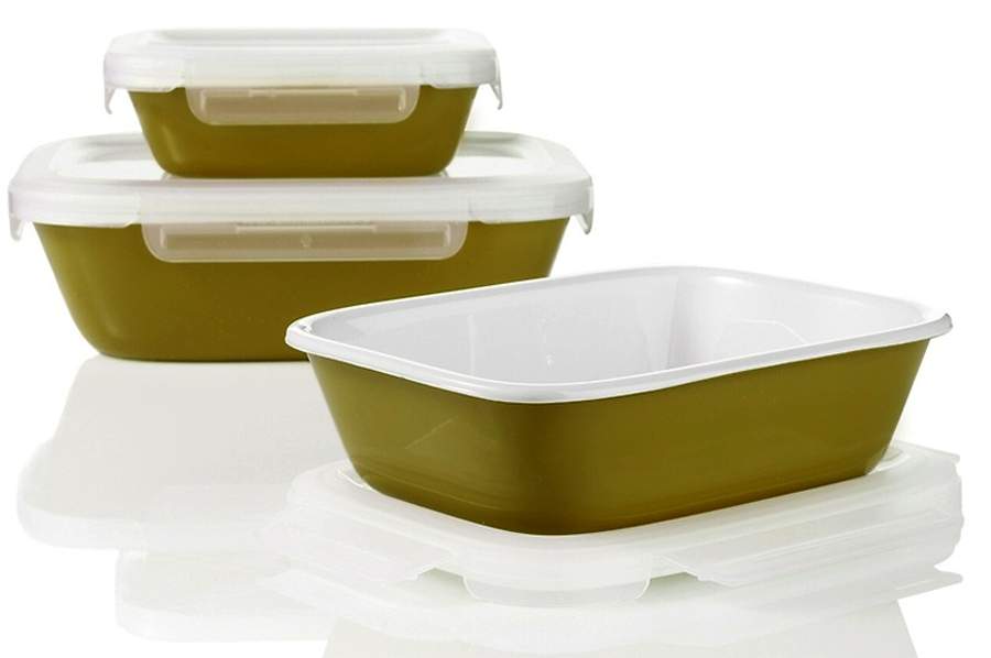Strokes of Color (Brushed) Apple Green 9" Rectangular Baker & Plastic Lid by Corning Corelle-1