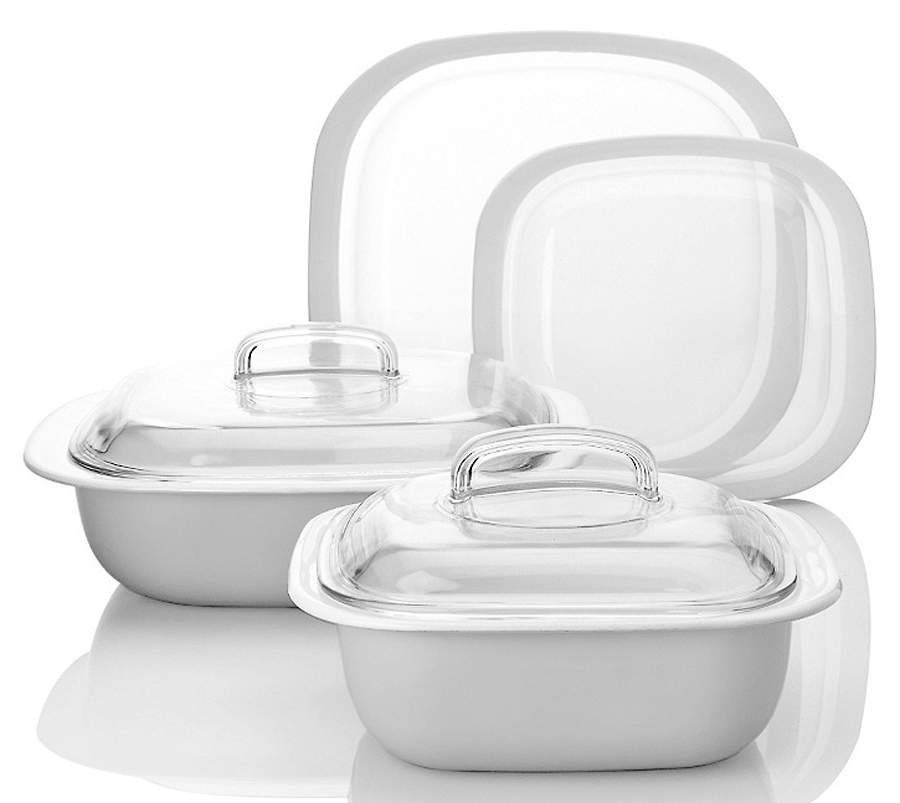 Strokes of Color (Brushed) Bright White 1.5 Qt Square Baker W/Glass & Plastic Lid by Corning Corelle-1
