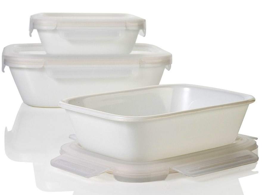 Strokes of Color (Brushed) Bright White 9" Rectangular Baker & Plastic Lid by Corning Corelle-1