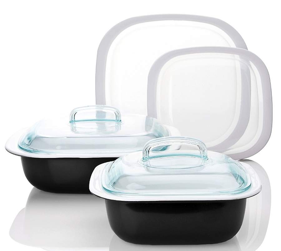 Strokes of Color (Brushed) Rich Black 1.5 Qt Square Baker W/Glass & Plastic Lid by Corning Corelle-1