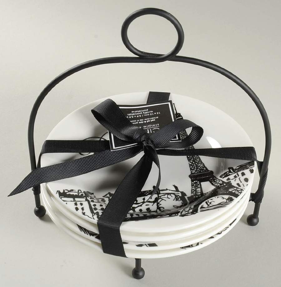 Paris Appetizer Plate & Metal Stand - Set of 4 by Ciroa-1