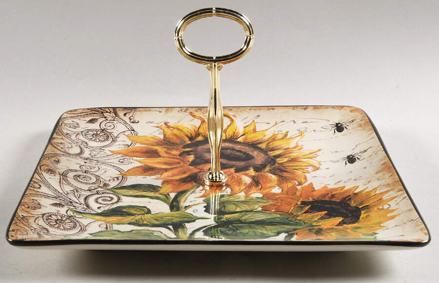 French Sunflowers Round Serving Plate with Center Handle (Dp) Hc by Certified International-1