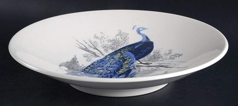 Peacock Garden 13" Shallow Round Bowl by Carly Dodsley-1