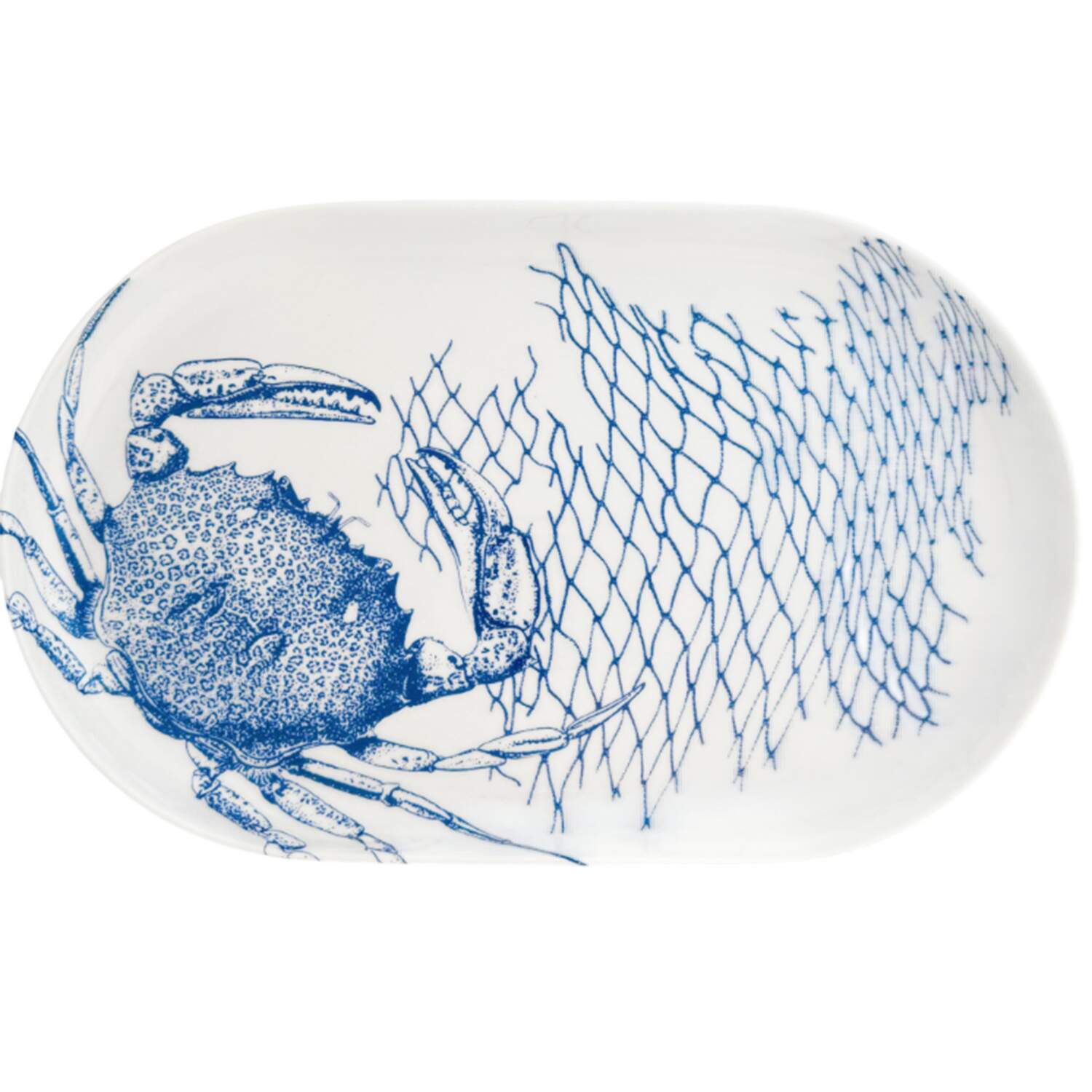Crabs & Nets Blue 14" Oval Serving Platter by Caskata-1