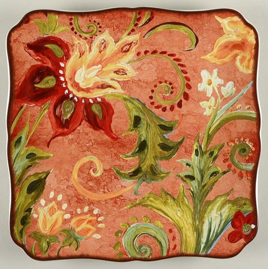 Spice Flowers 12" Square Serving Platter by Certified International-1