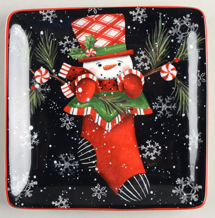 Candy Cane Snowman Square Canape Plate by Certified International-1