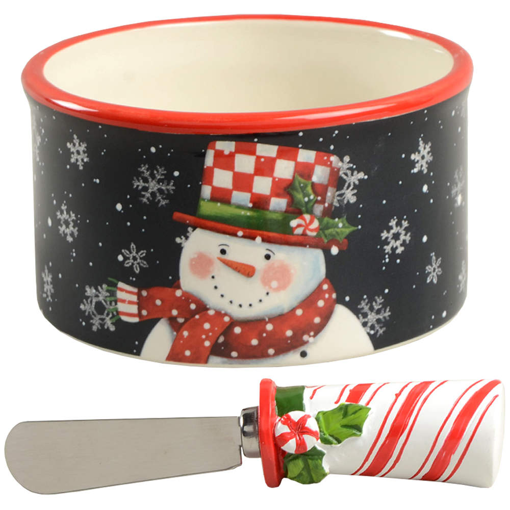 Candy Cane Snowman Dip Bowl & Spreader Set by Certified International-1