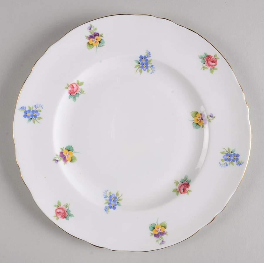 Floral Bouquet (Scalloped, Gold Trim) Salad Plate by Crown Staffordshire-1