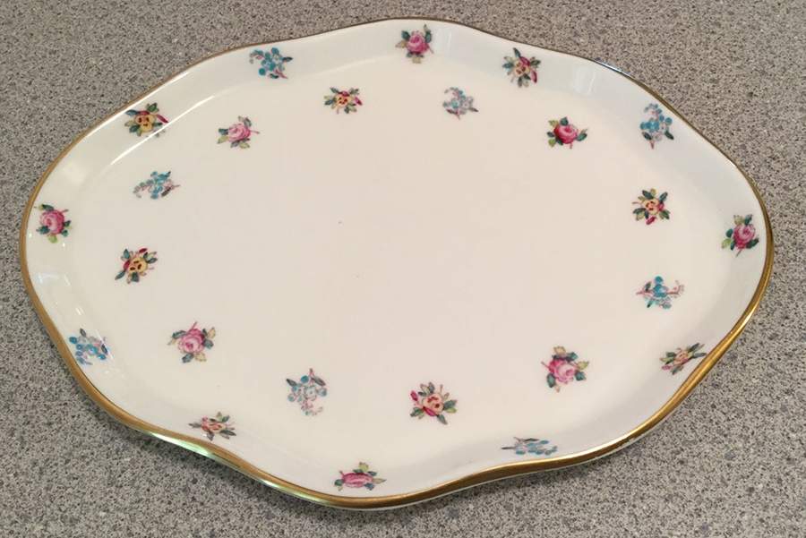 Floral Bouquet (Scalloped, Gold Trim) Tray for Mini Creamer & Open Sugar by Crown Staffordshire-1
