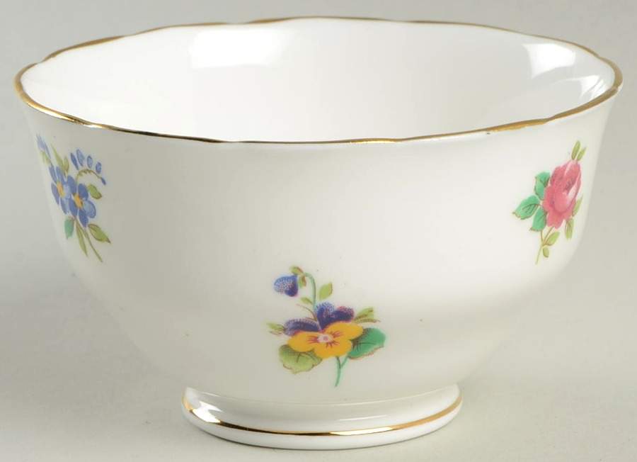 Floral Bouquet (Scalloped, Gold Trim) Mini Open Sugar Bowl by Crown Staffordshire-1