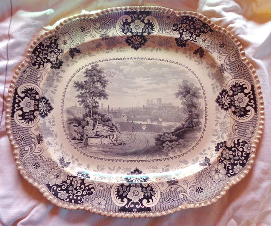 English Cities Purple 16" Oval Serving Platter by John Denton Baxter-1