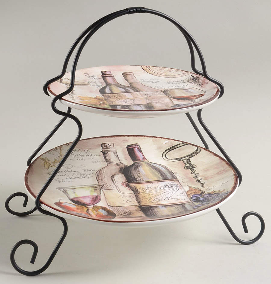 Vintners Journal 2 Tier Server Plates & Metal Stand by Certified International-1