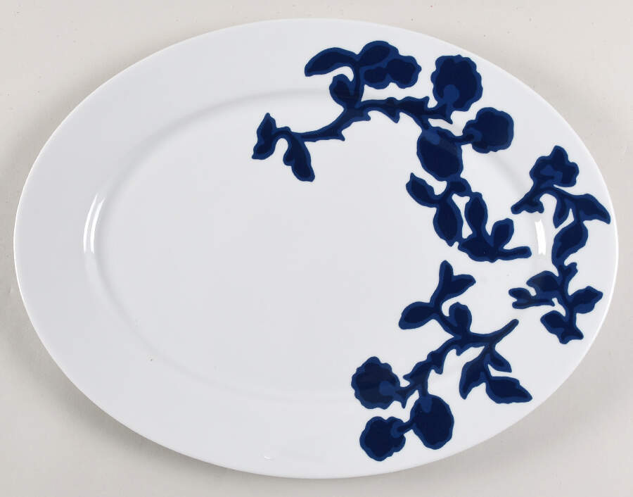 Indigo Vine 17" Oval Serving Platter by Crate & Barrel-1