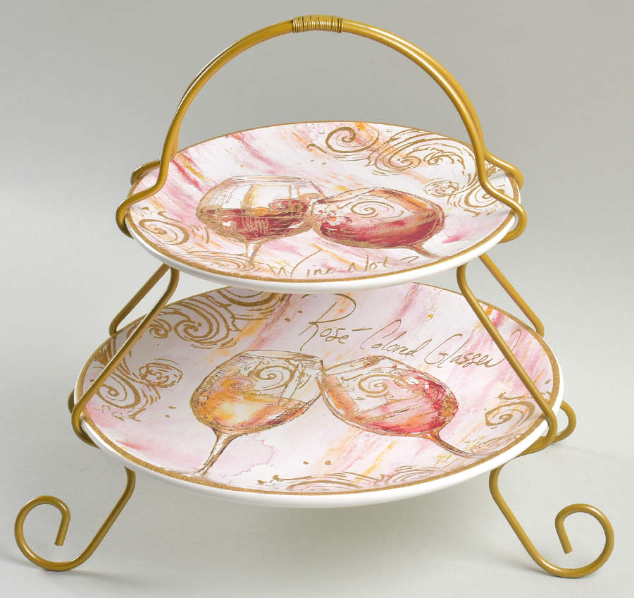 Wine All the Time 2 Tier Server Plates & Metal Stand by Certified International-1