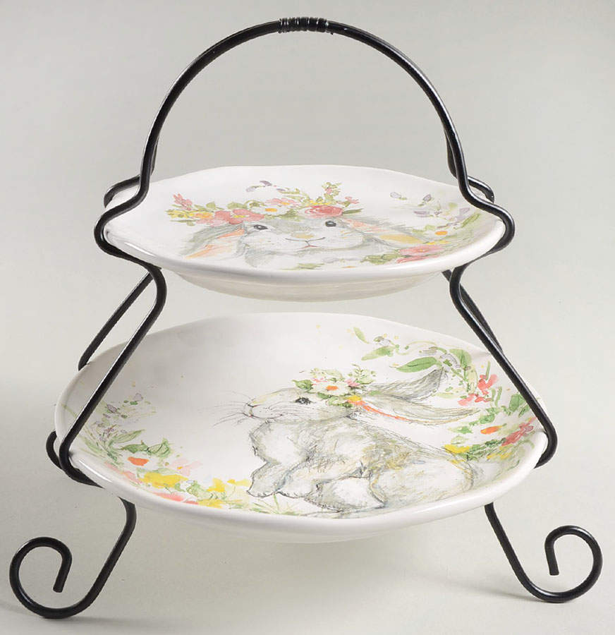 Sweet Bunny 2 Tier Server Plates & Metal Stand by Certified International-1