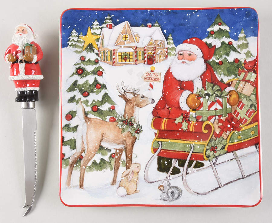 Santa's Workshop Cheese Plate & Knife Set by Certified International-1
