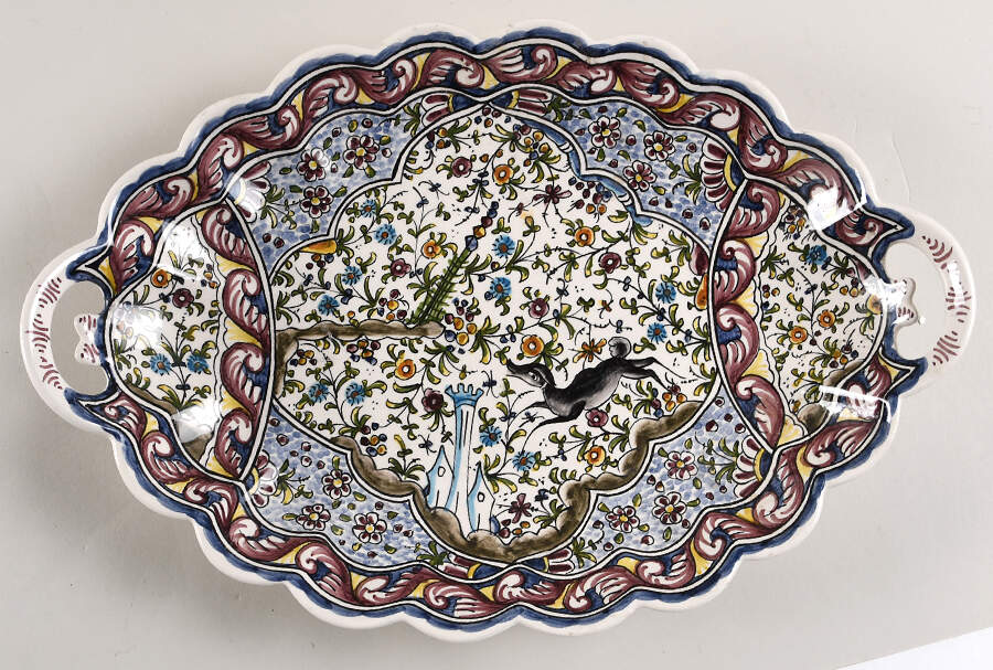 C461 14" Oval Handled Platter by Ceramicas de Coimbra-1