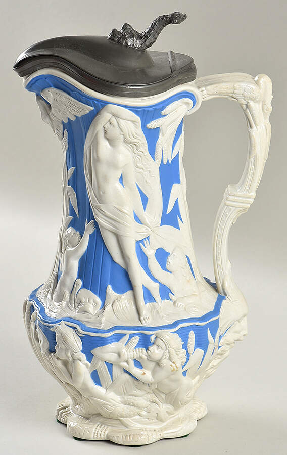 Amphitrite 32 Oz Jug & Metal Lid by Charles Meigh & Sons-1