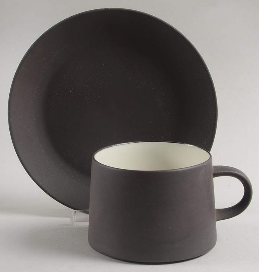 Flamestone Smooth Brown Flat Cup & Saucer Set by Dansk-1