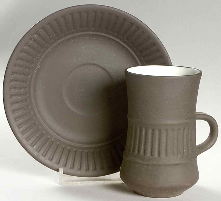 Flamestone Fluted Brown (Older) Flat Demitasse Cup & Saucer Set by Dansk-1