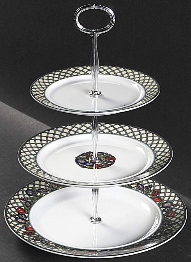 Nordic Garden-Lattice & Ribbon 13 7/8"-14 1/4" 3-Tiered Serving Tray(DP,SP,BB) HC by Dansk-1