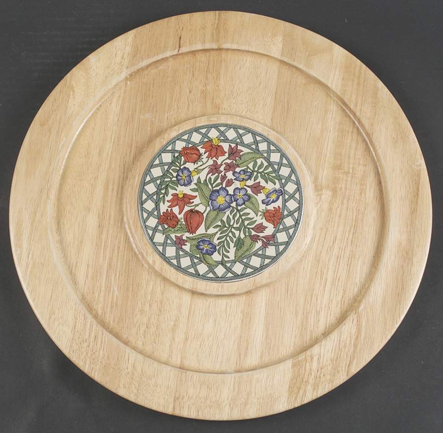 Nordic Garden-Lattice & Ribbon Round Wood Cheeseboard w/Ceramic Tile by Dansk-1