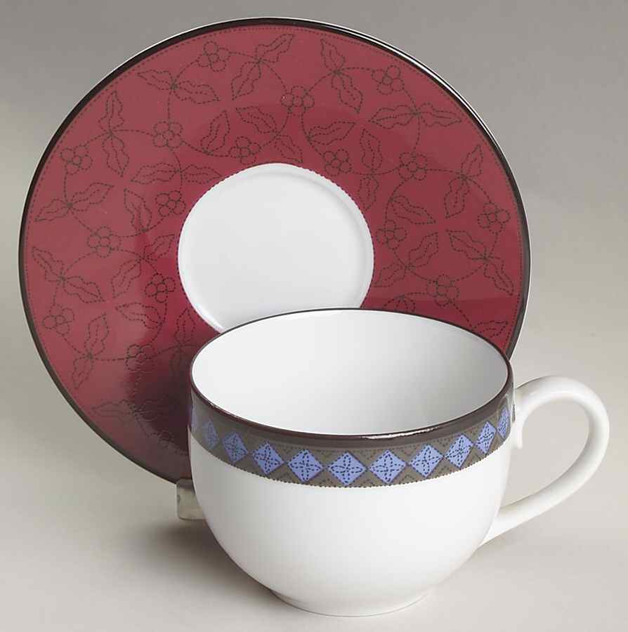Ruby Flowers Flat Cup & Saucer Set by Dansk-1