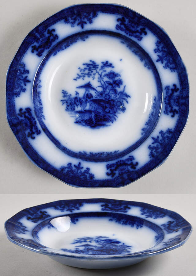 Amoy (Flow Blue) Rim Soup Bowl by Davenport-1