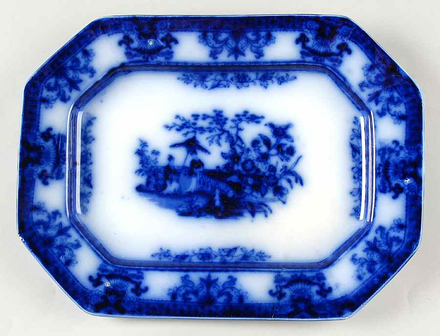 Amoy (Flow Blue) 10" Oval Serving Platter by Davenport-1