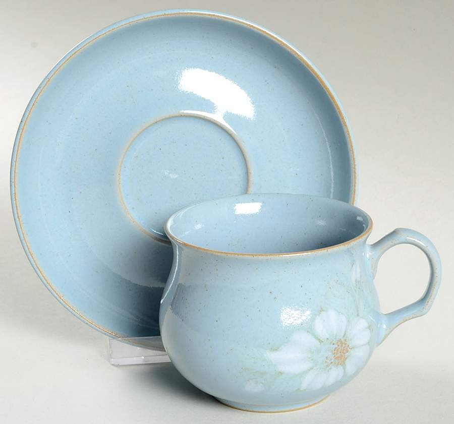 Blue Dawn Flat Cup & Saucer Set by Denby-Langley-1