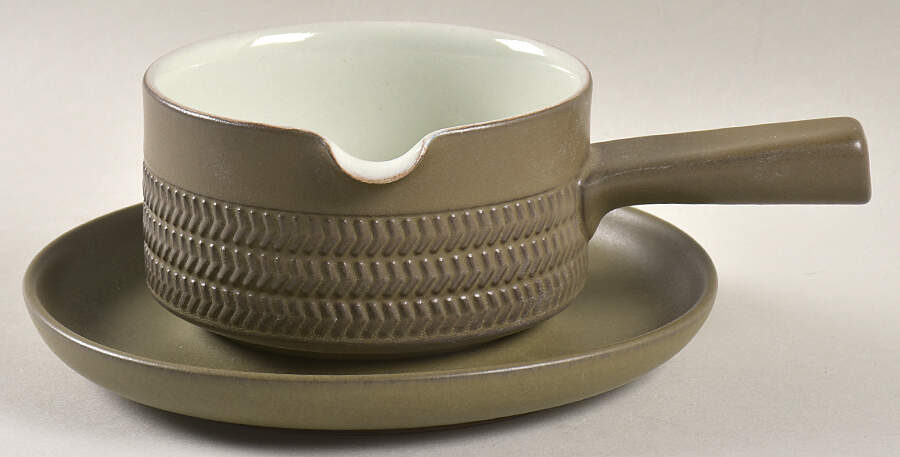Camelot Dark Green (Older) Round Gravy Boat & Underplate by Denby-Langley-1