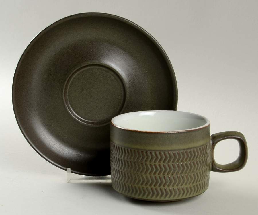 Camelot Dark Green (Older) Flat Cup & Saucer Set by Denby-Langley-1