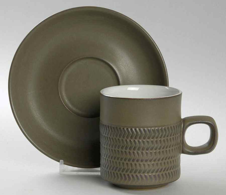 Camelot Dark Green (Older) Flat Cup & Saucer Set by Denby-Langley-1