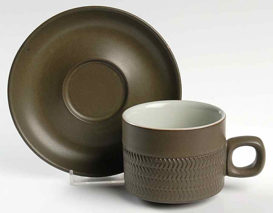 Camelot Dark Green (Older) Flat Cup & Saucer Set by Denby-Langley-1