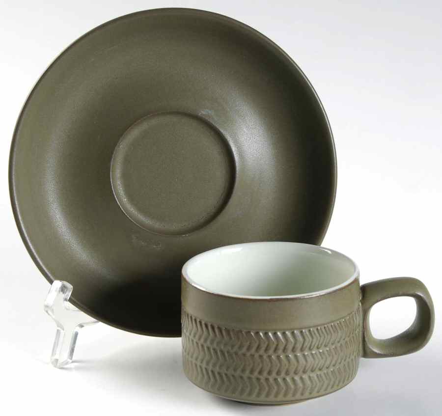 Camelot Dark Green (Older) Flat Demitasse Cup & Saucer Set by Denby-Langley-1