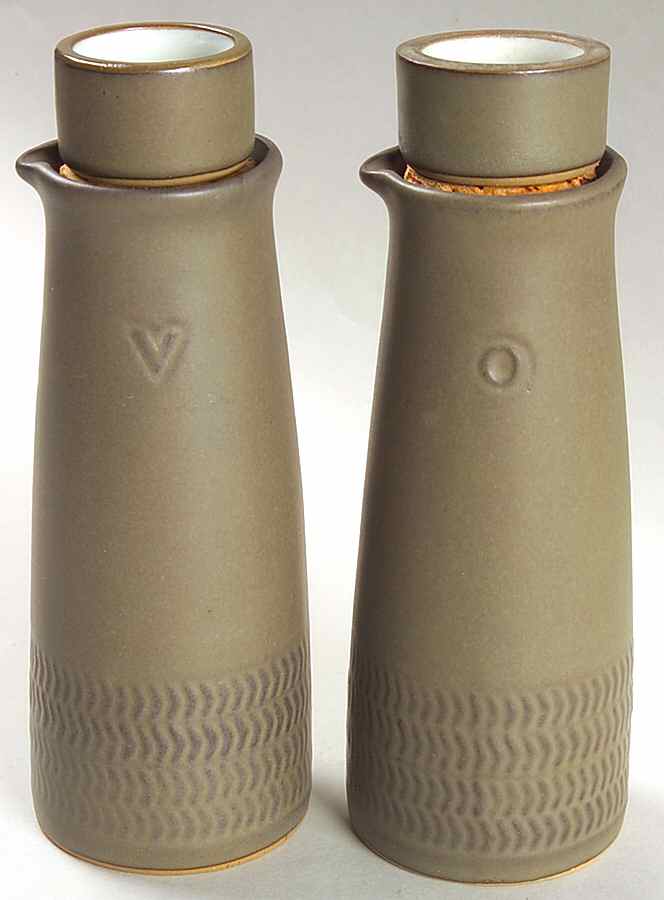 Camelot Dark Green (Older) Vinegar and Oil Set with Stoppers by Denby-Langley-1