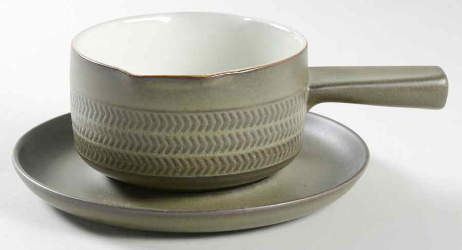 Camelot Dark Green (Older) Round Gravy Boat & Underplate by Denby-Langley-1