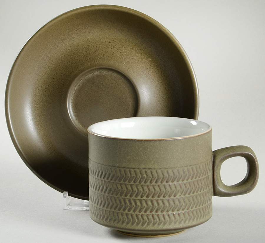 Camelot Dark Green (Older) Flat Cup & Saucer Set by Denby-Langley-1